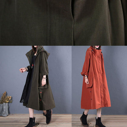 Oversize Coats Fall Green Side Open Hooded Coats