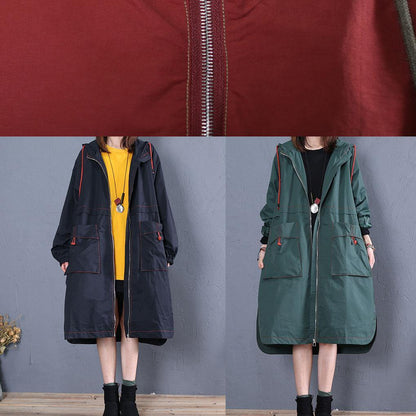 Oversized Maxi Coat Fall Green Side Open Hooded Coats