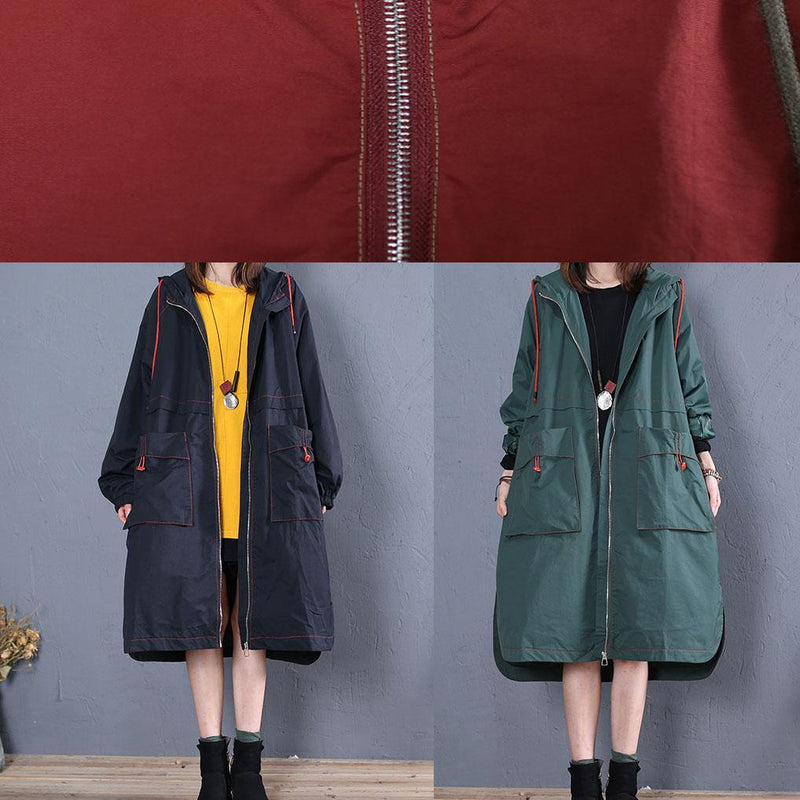Oversized Maxi Coat Fall Green Side Open Hooded Coats