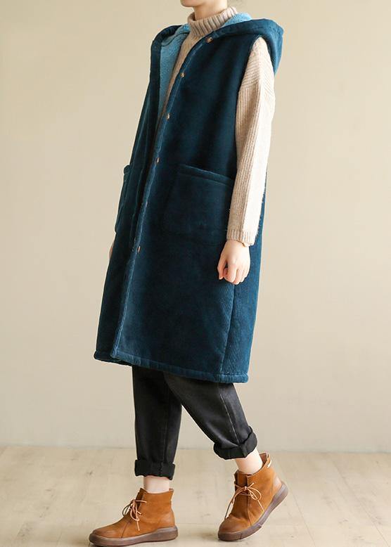 Oversized Winter Jacket Sleeveless Outwear Blue Hooded Coat