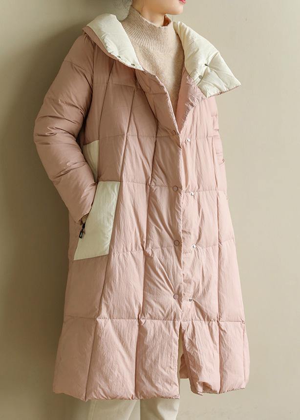 Pink Warm Winter Coat Clothing Patchwork Parka Stand Collar Fine Coats