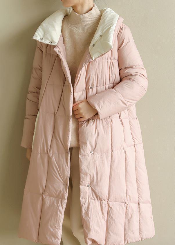 Pink Warm Winter Coat Clothing Patchwork Parka Stand Collar Fine Coats