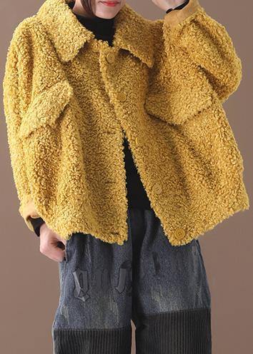 Coats Yellow Lapel Button Woolen Coats