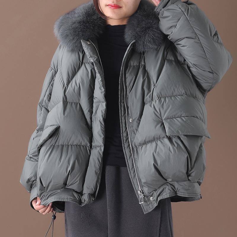 Clothing Down Jacket Winter Outwear Black Fur Collar Drawstring Down Jacket Woman