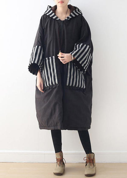 Clothing Warm Winter Coat Hooded Outwear Black Patchwork Coats