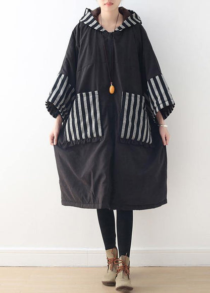 Clothing Warm Winter Coat Hooded Outwear Black Patchwork Coats