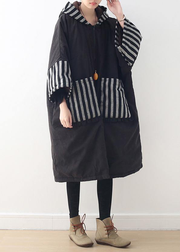 Clothing Warm Winter Coat Hooded Outwear Black Patchwork Coats