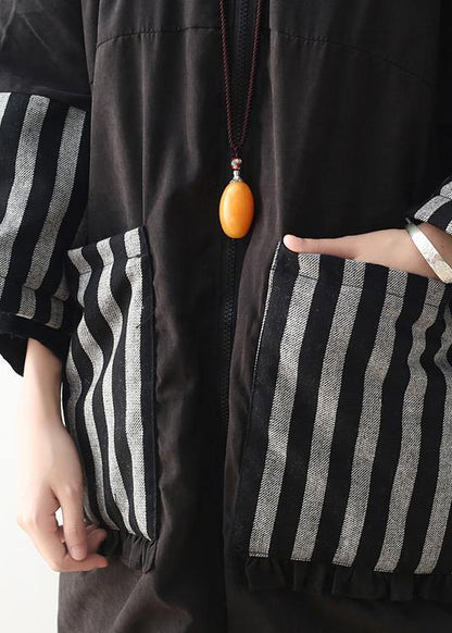 Clothing Warm Winter Coat Hooded Outwear Black Patchwork Coats