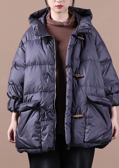Down Jacket Black Hooded Pockets Goose Down Coat