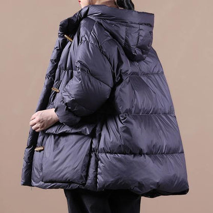 Down Jacket Black Hooded Pockets Goose Down Coat