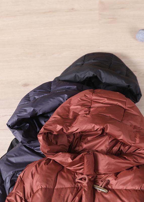 Down Jacket Black Hooded Pockets Goose Down Coat