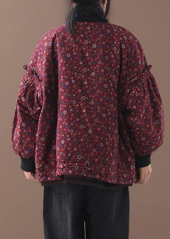 Down Jacket Zippered Outwear Red Patchwork O Neck Short Coats