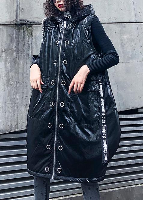 Sleeveless Warm Winter Coat Black Hooded Zippered Parka