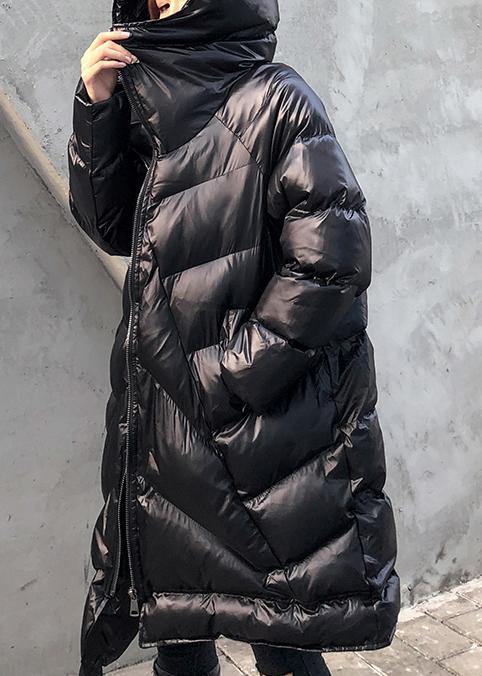 Winter Coats Black Hooded Zippered Parkas