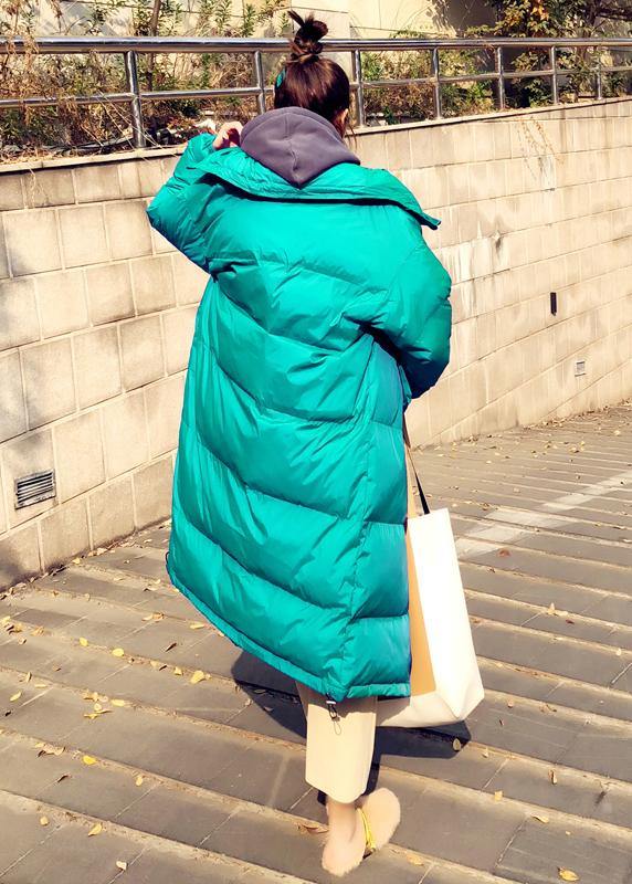 Winter Jacket Coats Green Stand Collar Cinched Down Coat Winter