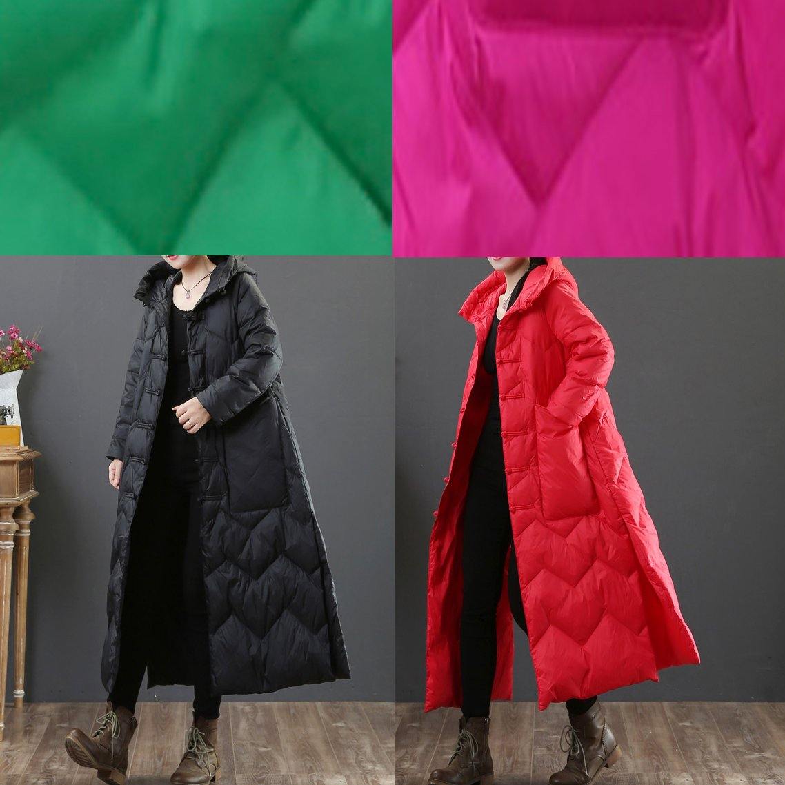 Winter Outwear Red Hooded Chinese Button Duck Down Coat