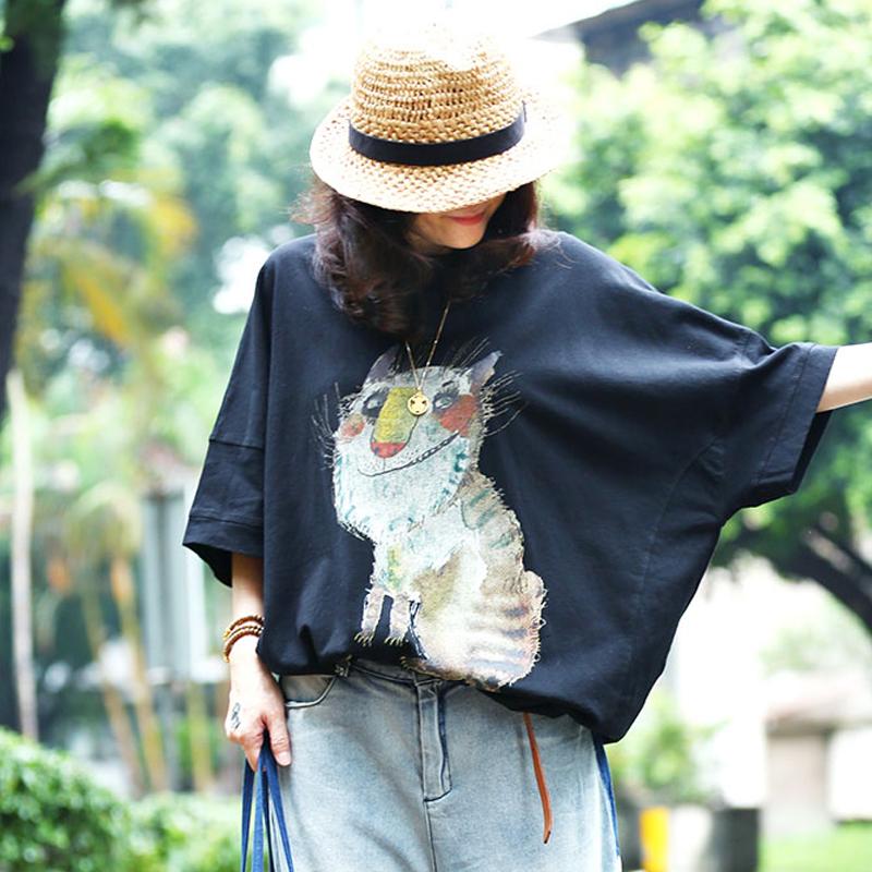 Pure Cotton Blouse Animal Printing Loose Summer Blouse