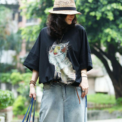Pure Cotton Blouse Animal Printing Loose Summer Blouse