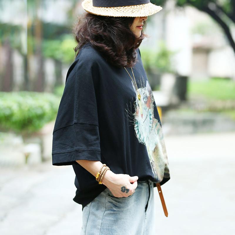 Pure Cotton Blouse Animal Printing Loose Summer Blouse