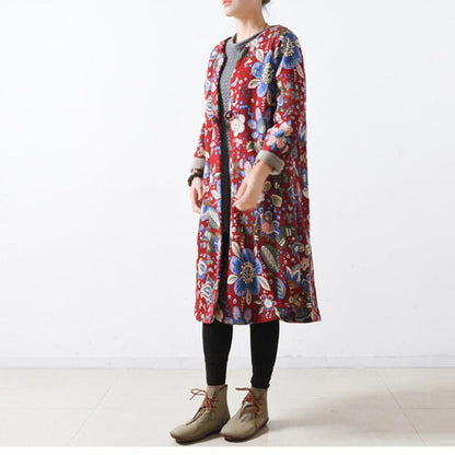 Red Cotton Coats Maxi Coat Long Coats
