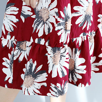 Red Linen Dresses Oversize Traveling Dress Fine Sleeveless Cotton Dresses