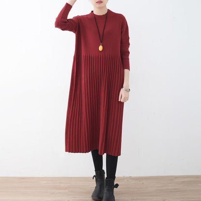 Red Long Sweaters Oversized O Neck Sweater Fine Cinched Fall Dresses