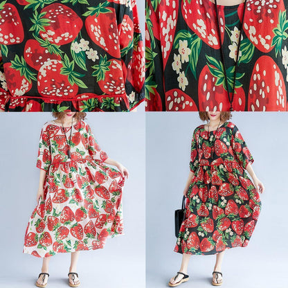 Red Print Natural Chiffon Dress Oversized Dress Boutique Short Sleeve O Neck Extra Large Hem Midi Dress