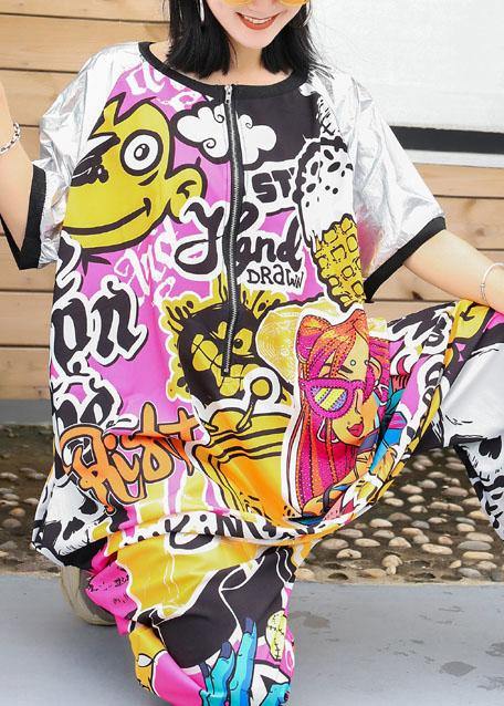 Summer Blended Pants Patchwork Color Short Sleeve Jumpsuit Pants