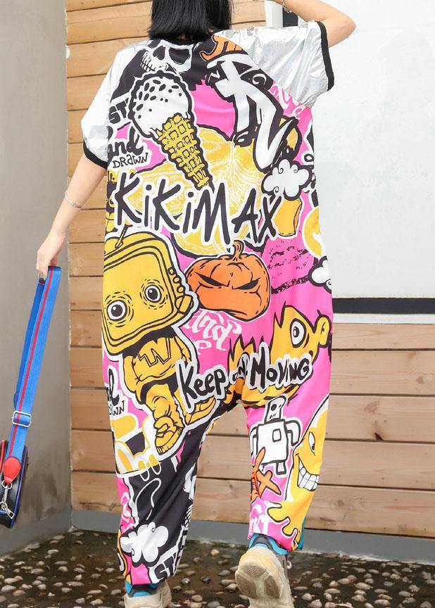 Summer Blended Pants Patchwork Color Short Sleeve Jumpsuit Pants