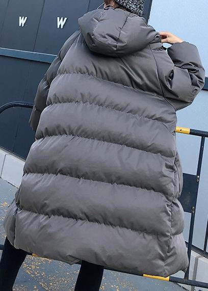 Winter Jacket Overcoat Gray Hooded Zippered Parka