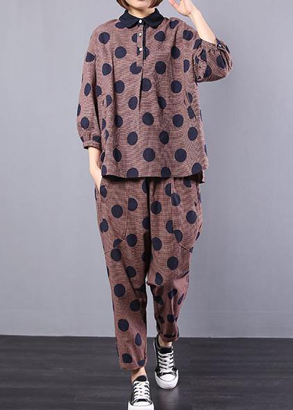 Two Pieces Red Dotted Loose Tops With Wild Pants