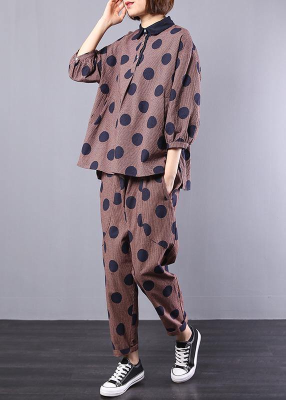 Two Pieces Red Dotted Loose Tops With Wild Pants
