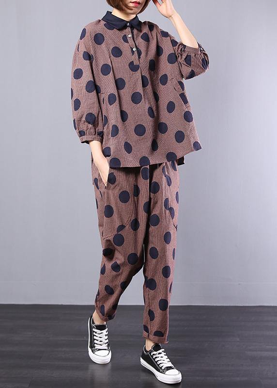 Two Pieces Red Dotted Loose Tops With Wild Pants