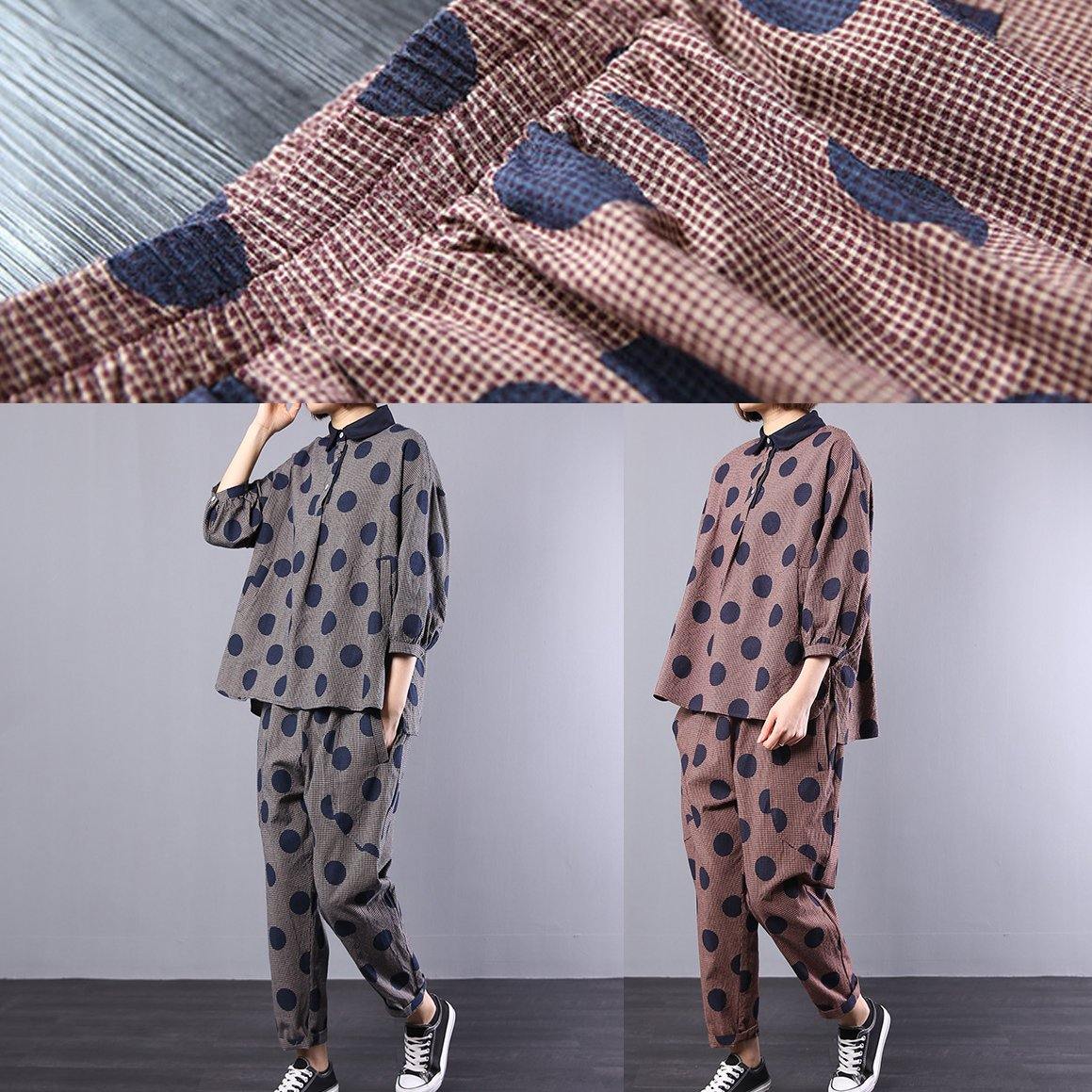 Two Pieces Red Dotted Loose Tops With Wild Pants