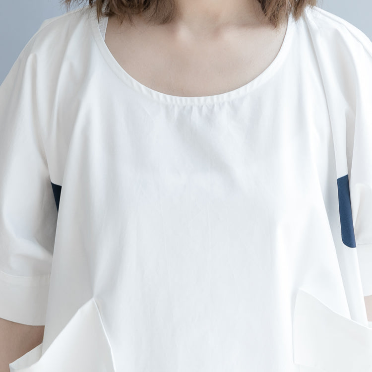 White Dotted Cotton Shift Dress Oversize Shirt Dress New Short Sleeve O Neck Baggy Dresses Natural Cotton Dress