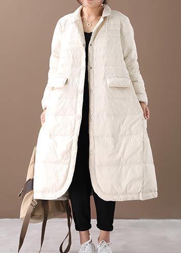 White Warm Winter Coat Winter Notched Pockets Outwear