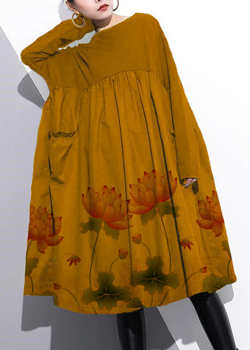 Gold Shift Dress Cotton Clothing Dress